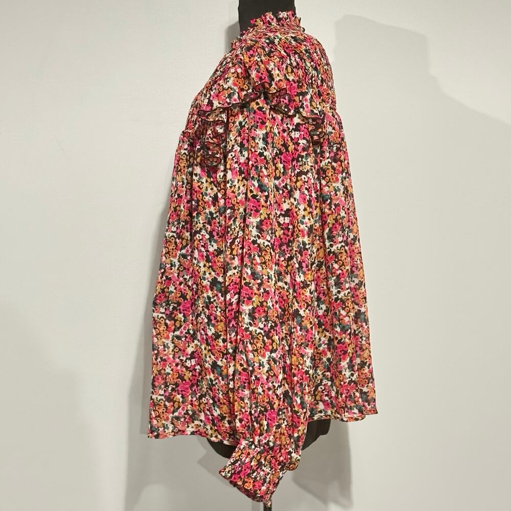 Ophelia Roe Floral Blouse 2X Smocked Bodice Balloon Sleeves Romantic‎ - Picture 6 of 12